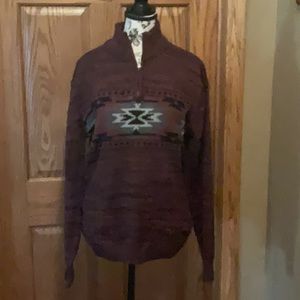 Carbon partial zip up Men’s Maroon Aztec design sweater. Size L.